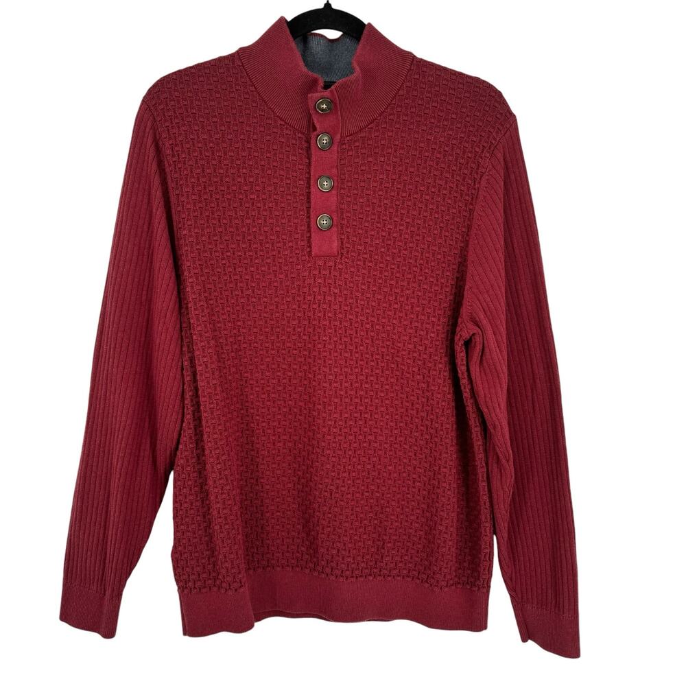 Tommy Bahama Sandbar Button Mock Neck Sweater M Maroon Cotton Blend